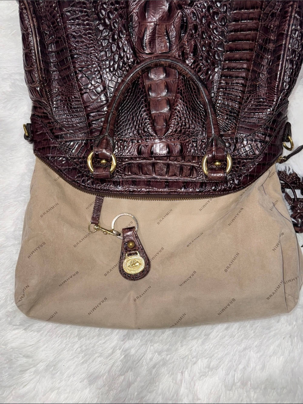 Brahmin Louise Dark Brown Croc-Embossed Leather Satchel - Picture 12 of 14
